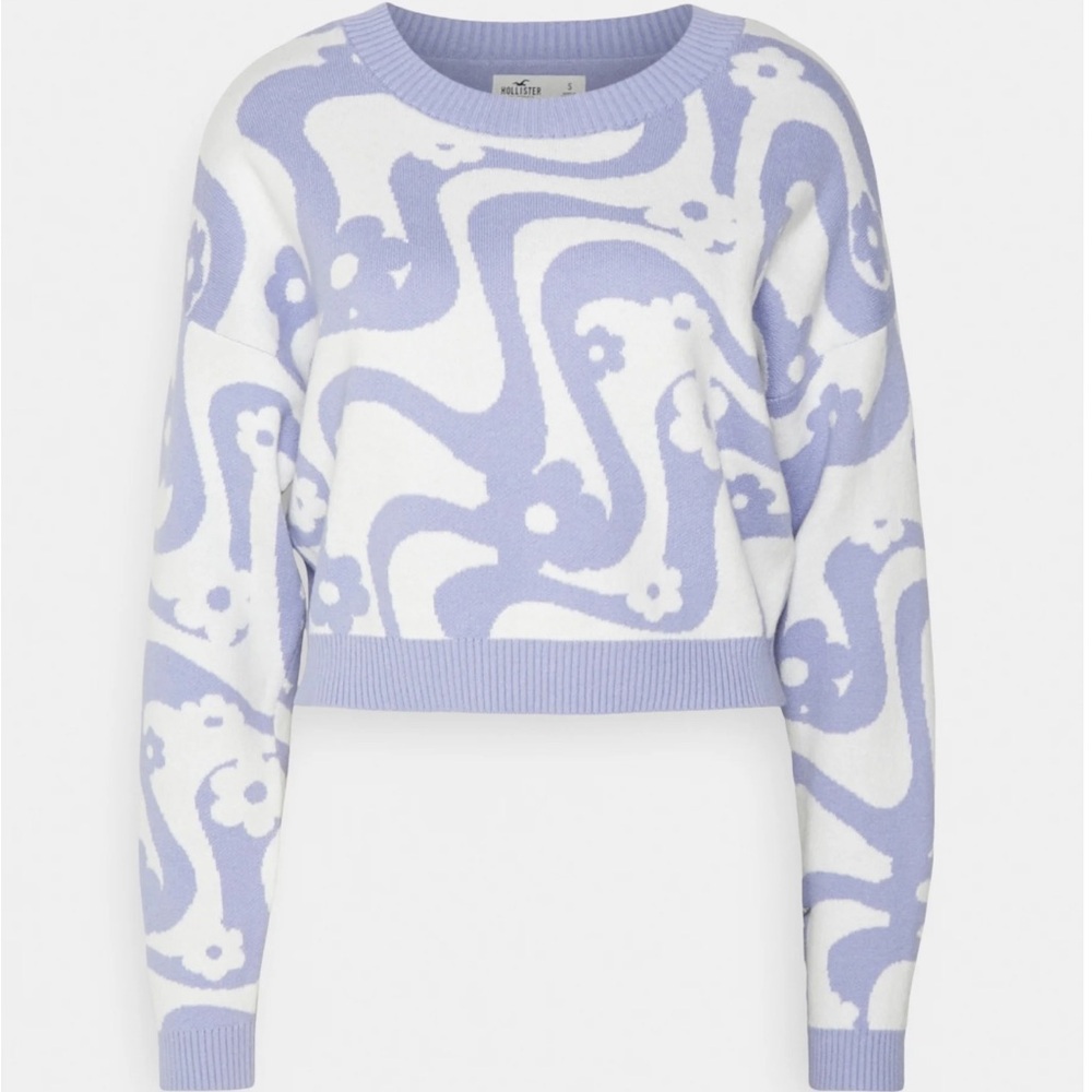Hollister Purple and White Cropped Sweater